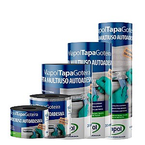 Manta Fita Asfáltica Viapol Aluminizada Autoadesiva Tapa Goteira – 10cm a 45cm x 10 m (Várias Larguras)