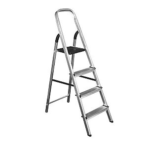 Escada de Alumínio 4 Degraus Quality Alcance Ideal para Casa, Limpeza e Reparos