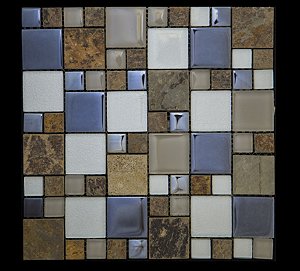 Pastilha de mármore com inox - Mosaico de vidro