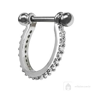 Piercing Orelha Folheado a Ouro 18k Cravejado Zircônia Duas Tiras