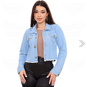 Jaqueta Jeans Feminina Curta Cropped Destroyed - EWF - Delavê