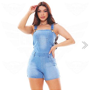 Macaquinho Jeans (Jardineira Short Macacão Curto) Alça Regata - EWF - Azul Claro