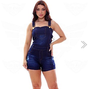 Macaquinho Jeans (Jardineira Short Macacão Curto) Alça Regata - EWF - Azul Escuro