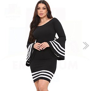 Vestido Curto Manga Flare Vintage Pin-Up Sexy - EWF Jeans - Preto