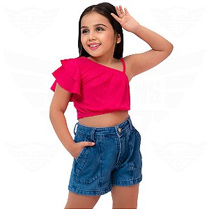 Short Jeans Feminino Infantil Juvenil Mod. 3 – Azul Médio