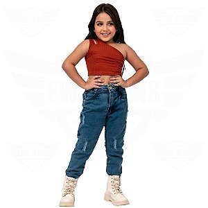 Calça Jeans Feminina Infantil Skinny - Azul Médio