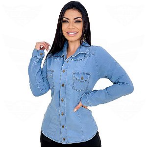 Camisa Jeans Feminina Manga Longa – EWF Jeans – Azul Claro