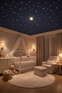 Céu Noturno Iluminação fibra Ótica efeito Estrelado 100 Pontos com luminária Lua CHEIA