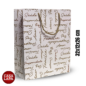 SACOLA DE PAPEL COM HOT STAMPING DESEJOS (BRANCO DOURADO) 90815-001