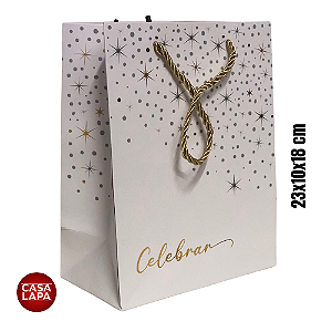 SACOLA DE PAPEL COM HOT STAMP CELEBRAR (BRANCO DOURADO) 90741-001