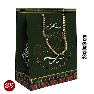 SACOLA DE PAPEL COM HOT STAMP XADREZ (VERMELHO VERDE) 90755-001