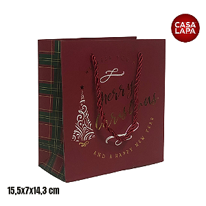 SACOLA DE PAPEL COM HOT STAMPING XADREZ (VERMELHO VERDE) 90686-001