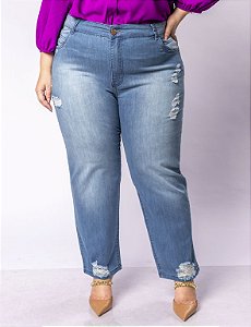 Calça Jeans Plus Size Cintura Média e Puídos Julia Plus