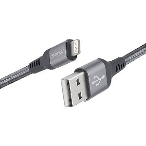 Cabo Lightning Ultra Resistente 1,0m Nylon Trançado Cinza