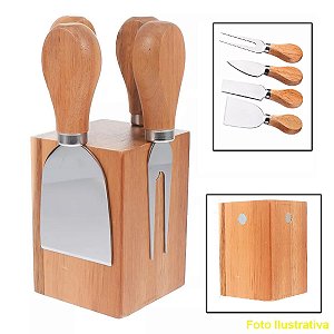 Kit 4 Facas Para Queijo e Suporte Magnético