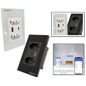 Tomada Inteligente Dupla e USB Wi-Fi NovaDigital