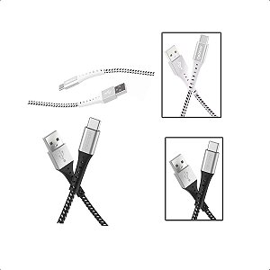 Cabo USB-C P/ USB-A Nylon Trançado 1,2m Carga Rápid