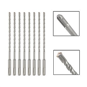 Jogo 8 Brocas SDS Plus 6X160 mm Aço Carbono Tungstênio