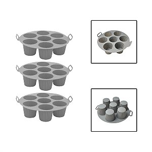 Kit 3 Forma Cesto Silicone Air Fryer Cupcake Muffin Cinza