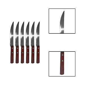 Kit 6 Facas Churrasco Linha Legna Aço Inox Madeira