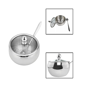 Acucareiro Inox C/ Colher e Tampa de Vidro 250ml