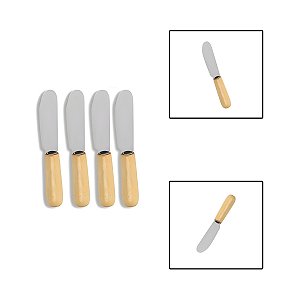 Kit Espátulas Inox Cabo Madeira Patê Manteiga Geleia 4 Peças