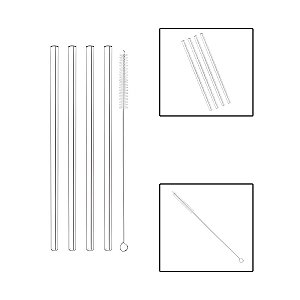 Kit 4 Canudos Vidro Transparente Com Escova De Limpeza