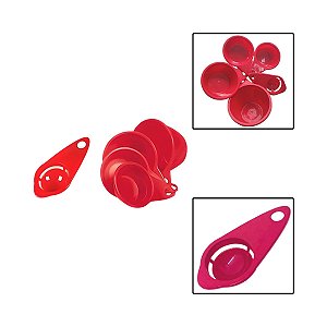 Kit Medidor Dosador Xícara Culinário Vermelho 5 Peças