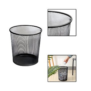 Lixeira Preta De Metal Redonda Para Escritório 12L