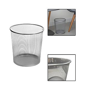 Lixeira Prata De Metal Redonda Para Escritório 12L