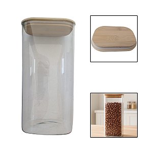 Pote Vidro Borossilicato Retangular 3 L Grande Tampa Bambu