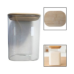 Pote Vidro Borossilicato Retangular 2 L Grande Tampa Bambu