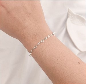 Pulseira elos corações médio em prata 925