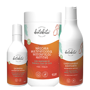 Trio Restauração Nutritiva Shampoo, Condicionado e Máscara - BetoBita | Recuperação da fibra capilar danificada