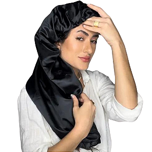 Touca de Cetim Alongada Anti- Encolhimento Preta - Soulta