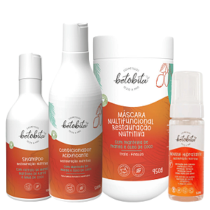 Kit Restauração Nutritiva Shampoo, Máscara 950g, Condicionador e Mousse - BetoBita  | Hidratação e Reparação Completa