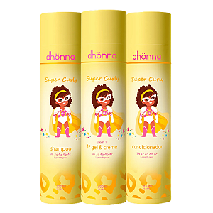 Trio Shampoo, Condicionador e Gel & Creme Super Curly - Dhonna | Cachinhos definidos e brilhantes