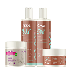 Kit Shampoo, Condicionador e Máscara Scalp Care + Ativador de Cachos - Apice | Crescimento Capilar e Definição Duradoura