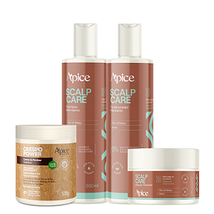 Kit Shampoo, Condicionador e Máscara Scalp Care + Creme Crespo Power - Apice | Crescimento Capilar e Definição Duradoura