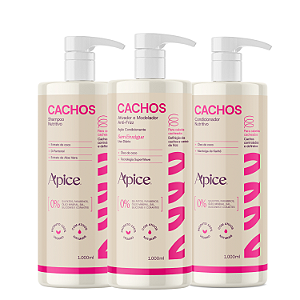 Trio Shampoo, Condicionador e Ativador de Cachos 1L Pro – Apice | Limpeza, Nutrição e Definição com Brilho
