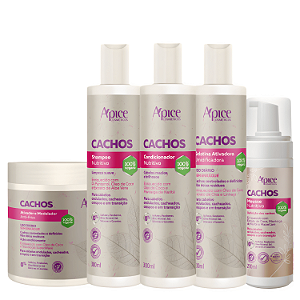 Kit Cachos Shampoo, Condicionador, Gelatina, Ativador de Cachos e Mousse - Apice