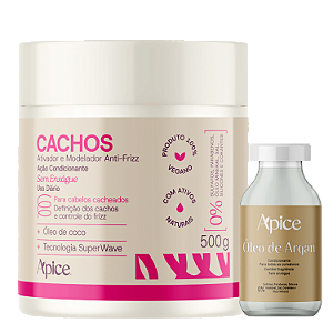 Kit Cachos Óleo de Argan + Ativador de Cachos Essence 500g – Apice | Nutrição, Brilho e Movimento