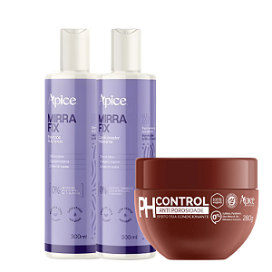 Kit Apice Shampoo e Condicionador Mirrafix + Mascara Antiporosidade Ph Control - Nutrição e Restauração Profunda