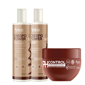 Kit Acidificante Crespo Power Shampoo, Condicionador e Ph Control - Apice | Antiporosidade e Selagem das Cutículas.