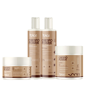 Kit Crespo Power Creme de Pentear,  Shampoo, Gel,  Máscara - Apice | Hidratação Intensa com Definição e Controle de Volu