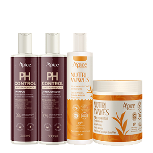 Kit Antiporosidade Ph Control, Gelatina  e Creme Nutri Waves - Apice | Mais Definição e Mais Day After