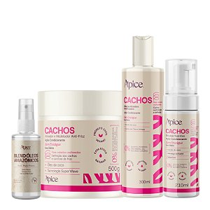 Kit Cachos Essence Mousse, Gelatina, Óleo e Ativador de Cachos - Apice | Finalização Completa e Duradoura