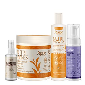 Kit Finalização Completa Nutri Waves + Mousse Mirra Fix + Óleos Amazônicos – Apice|  Cachos Definidos e Day After