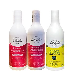 Kit Shampoo, Condicionador Gloss Hidratante + Creme Ativador de Cachos - BetoBita | Brilho e Controle do frizz