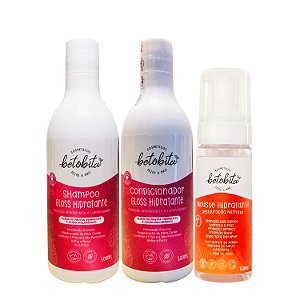 Kit Shampoo e Condicionador Gloss Hidratante + Mousse Restauração Nutritiva BetoBita – Hidratação e Proteção Térmica